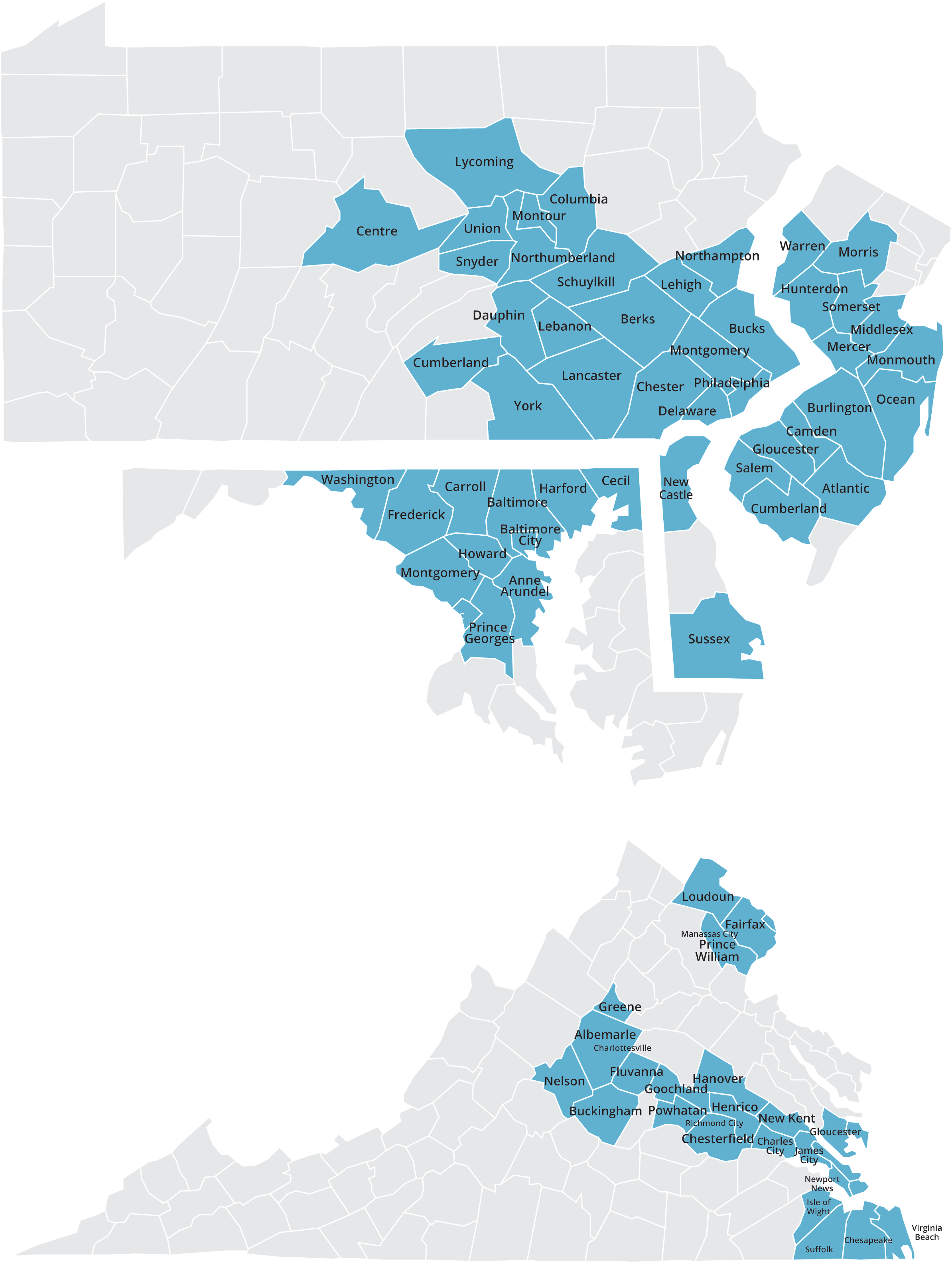 map of all areas Fulton Bank serves